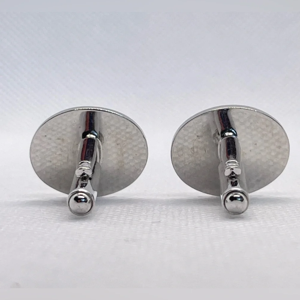 Black Oval Enamel Cufflinks w “Dot” Pattern Silver & Black! Stocking Stuffer!